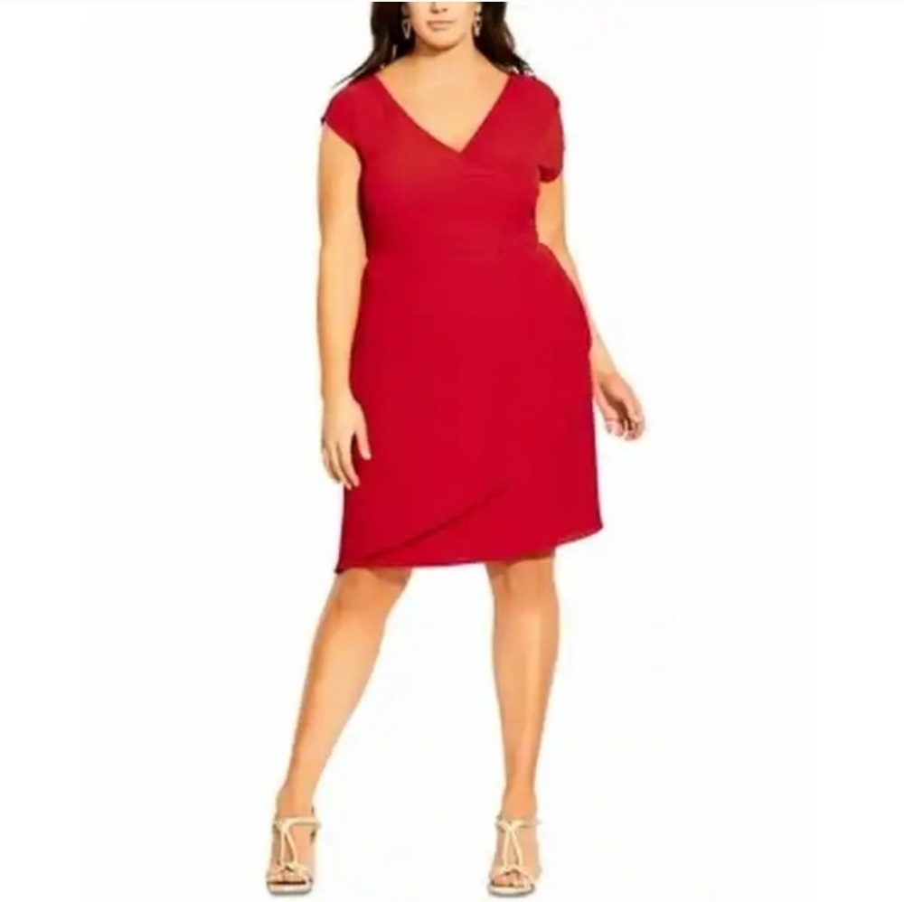 City Chic Plus Size Red Faux Wrap Party Pinup Evening Dress Size 14